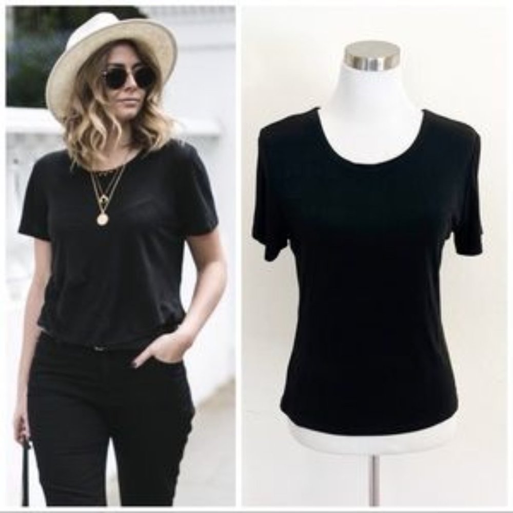 •DOUBLE D RANCH• Slinky Black Scoop Neck Short Sleeve Tee